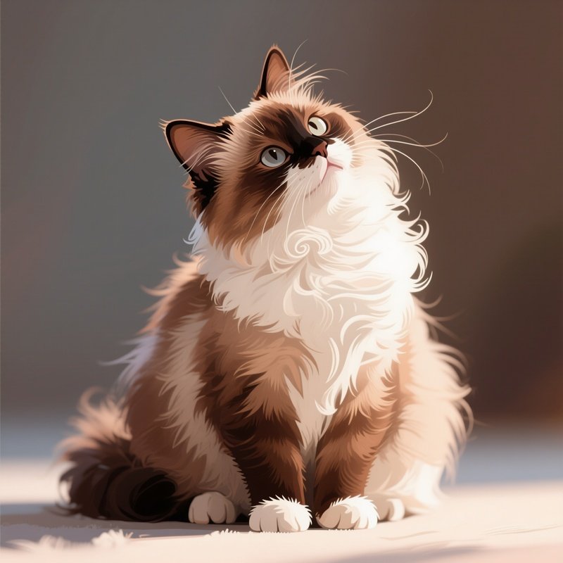 A Ragamuffin Cat Sitting With Tilted Head In An Artistic Portrait