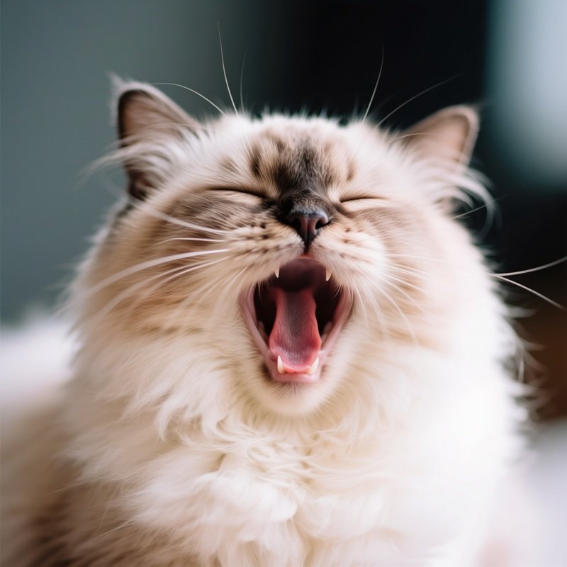 A Ragamuffin Cat Yawning With Wide Open Mouth