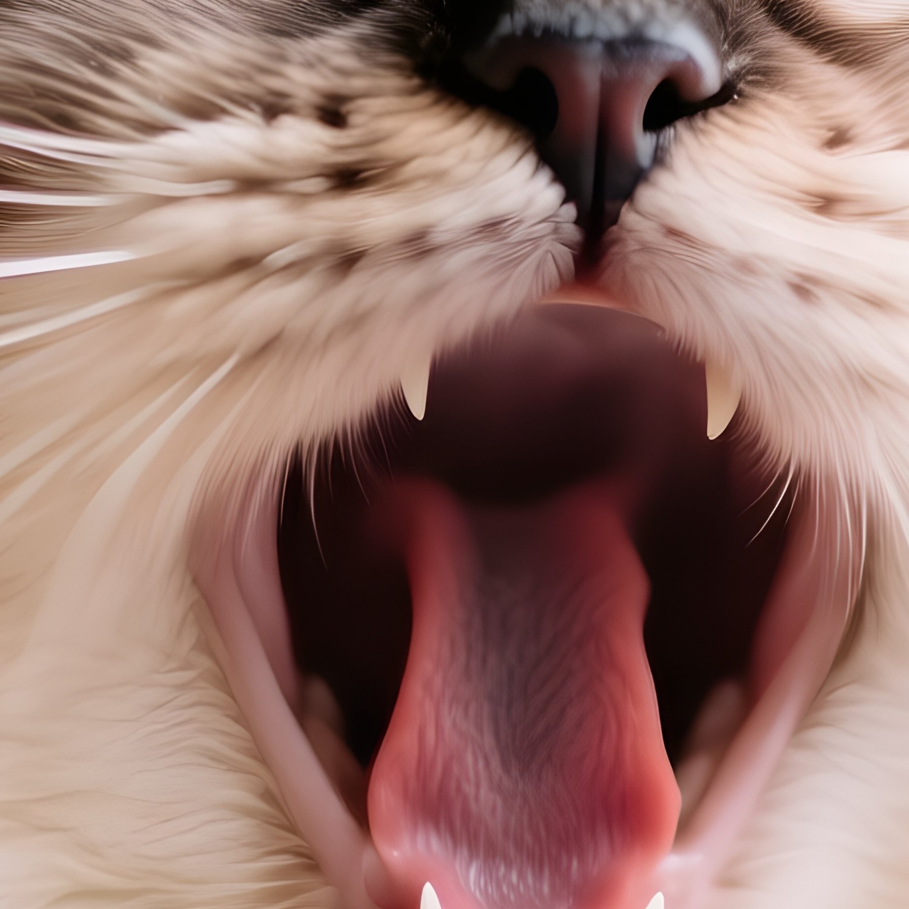 A Ragamuffin Cat Yawning With Wide Open Mouth - Full Resolution Quality Preview