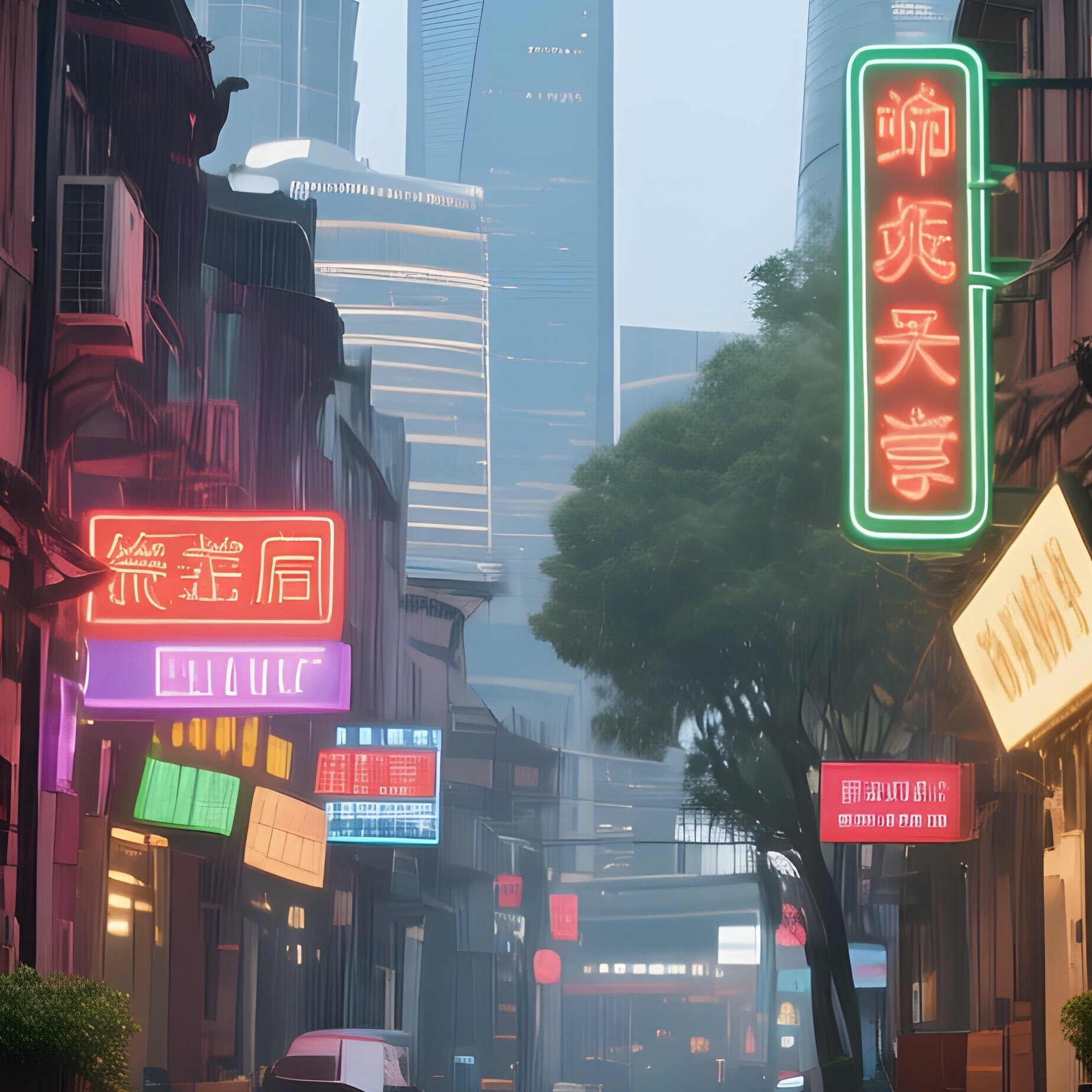 A Rain Drenched Alley In Shanghai'S Historic Bund, Reflective Puddles Showing Neon Signs, Old - Full Resolution Quality Preview