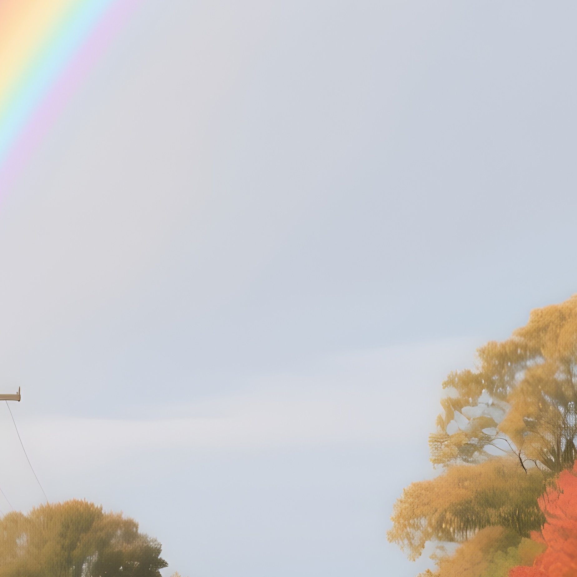 A Rainbow Above A Quiet Country Road Lined With Maples - Full Resolution Quality Preview