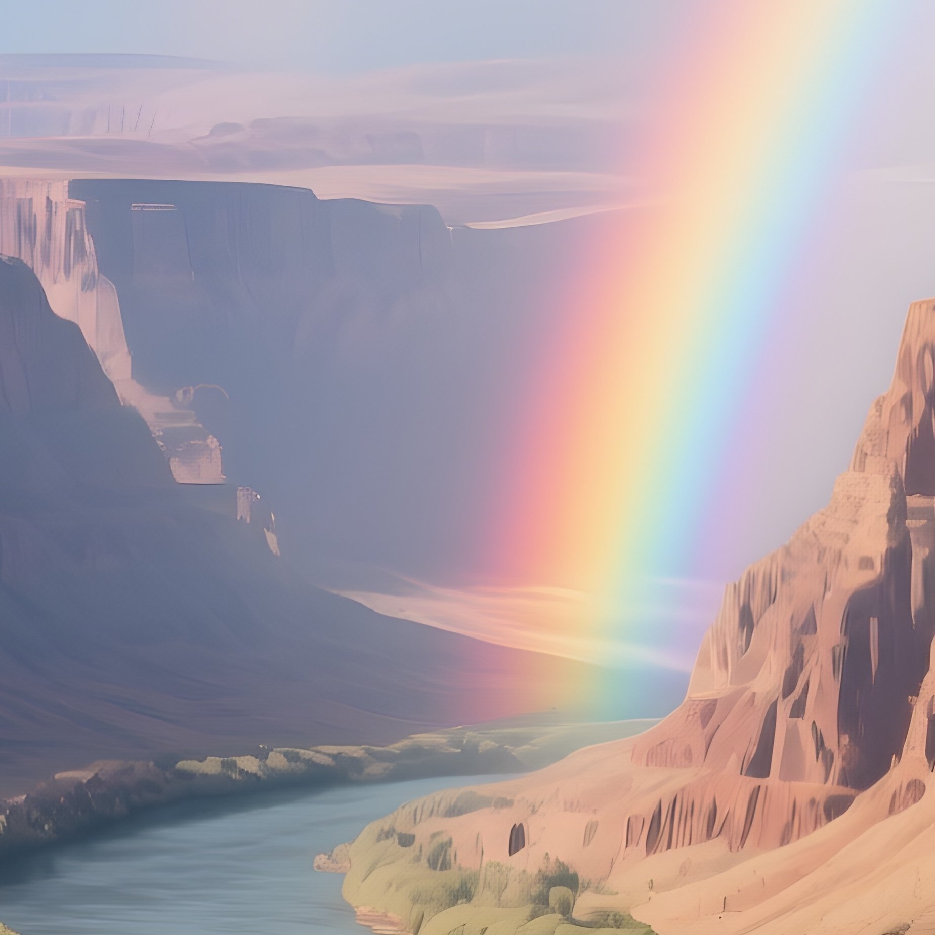 A Rainbow Appearing Above A Canyon River Bend - Full Resolution Quality Preview
