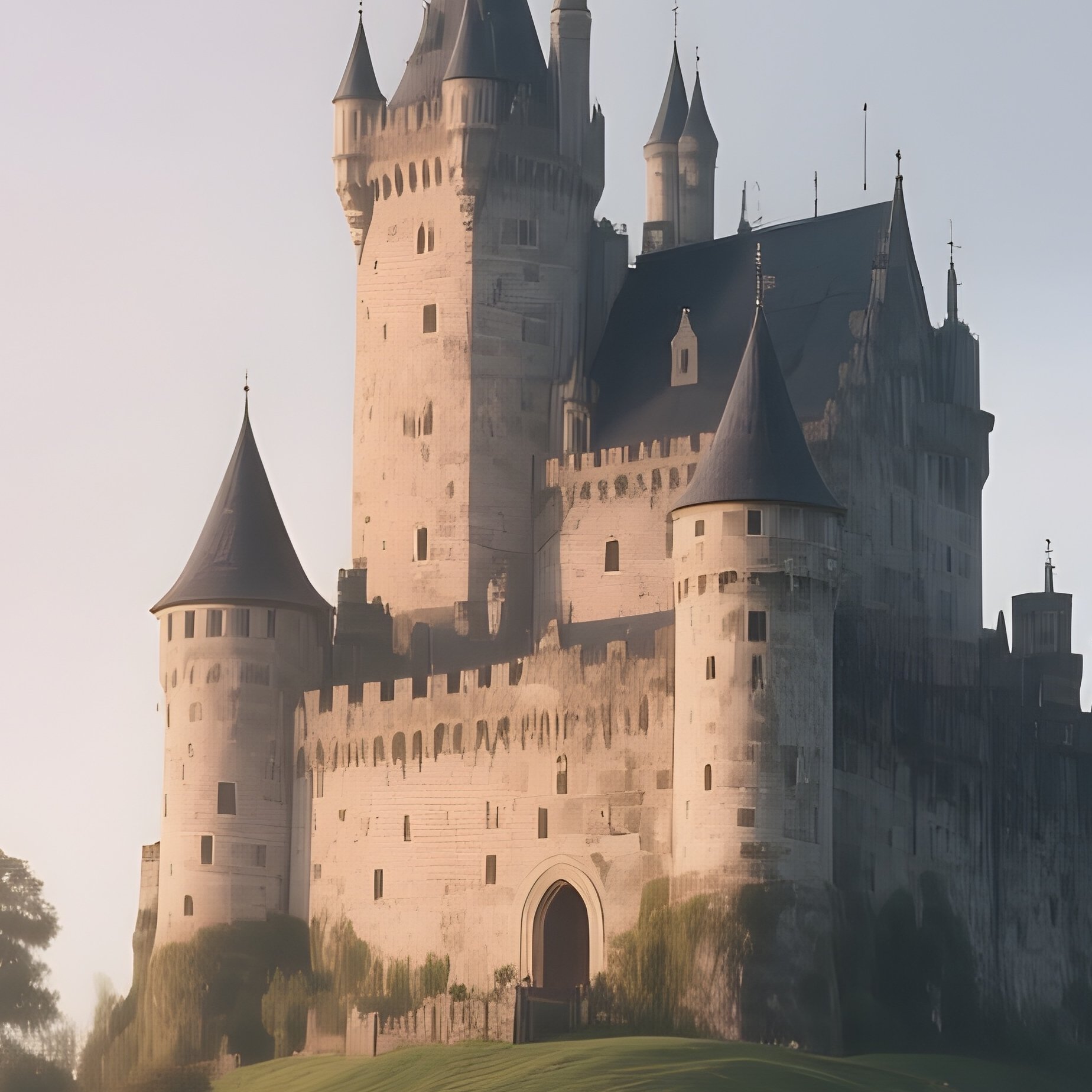 A Rainbow Arching Behind A Castle On A Misty Hill - Full Resolution Quality Preview