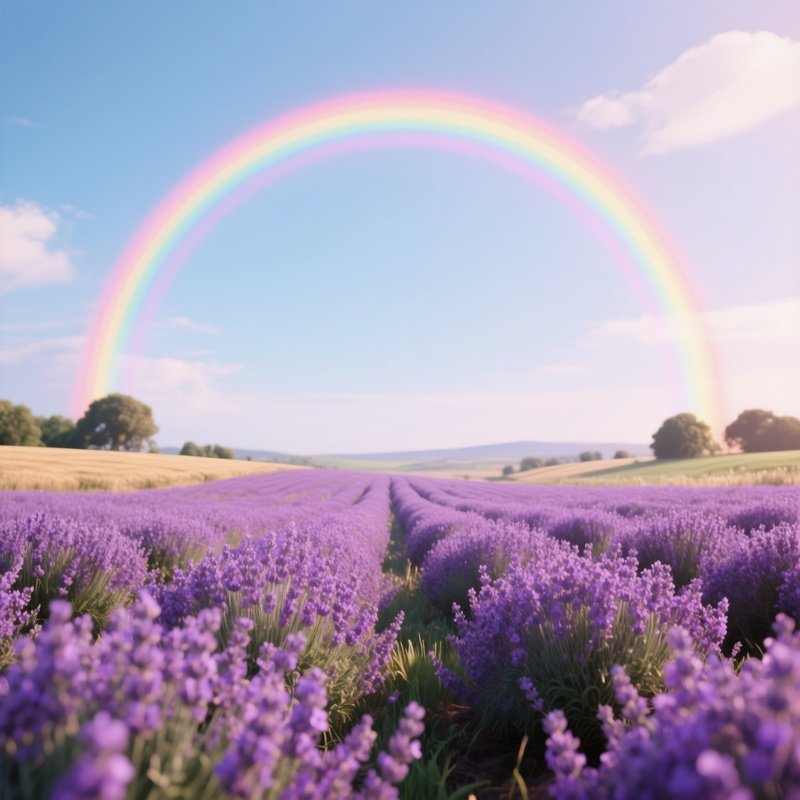 A Rainbow Arching Over A Lavender Field In Bloom