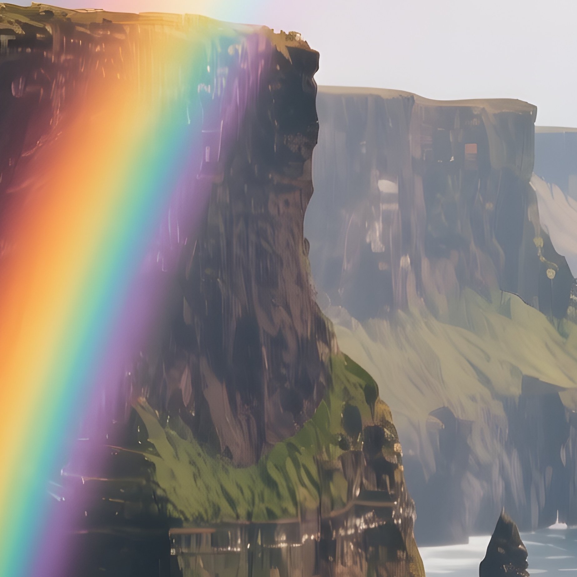 A Rainbow Forming Behind A Majestic Cliff Overlooking The Sea - Full Resolution Quality Preview