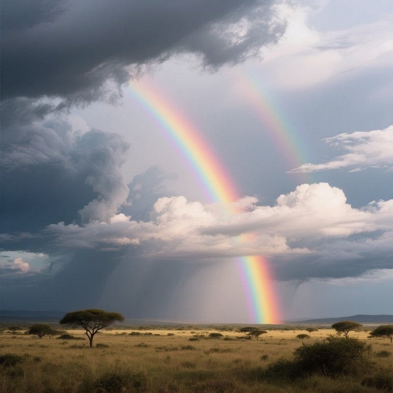 A Rainbow Forming Behind Drifting Storm Clouds Over Savannah