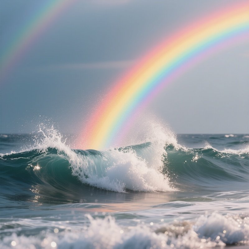 A Rainbow Forming In The Spray Of Ocean Waves