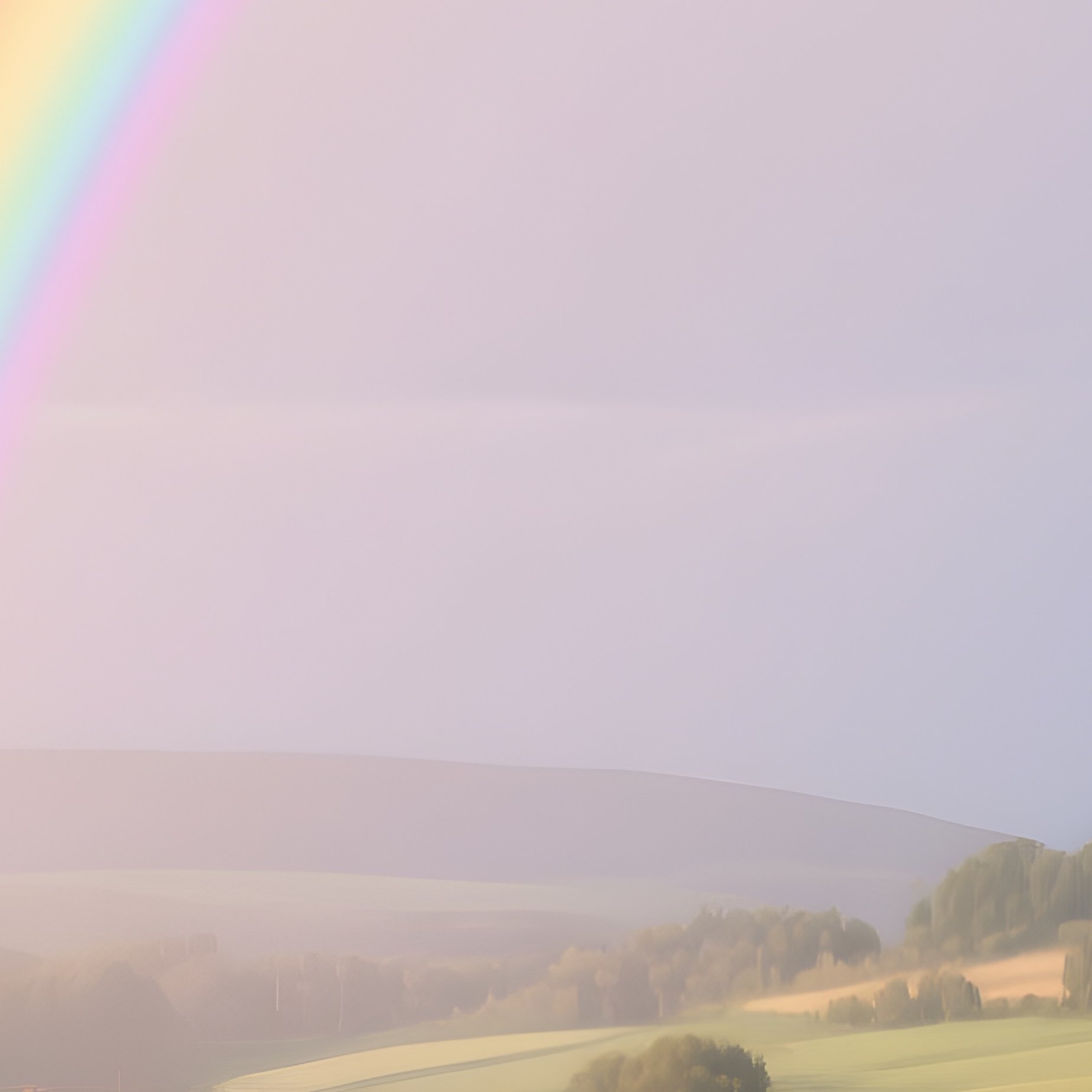 A Rainbow Glowing Above A Peaceful Countryside Village - Full Resolution Quality Preview