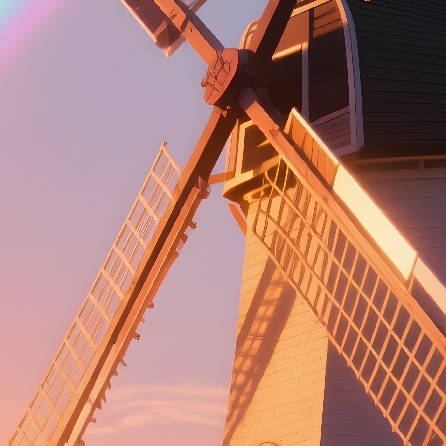 A Rainbow Glowing Behind A Windmill In Sunset Light - Full Resolution Quality Preview