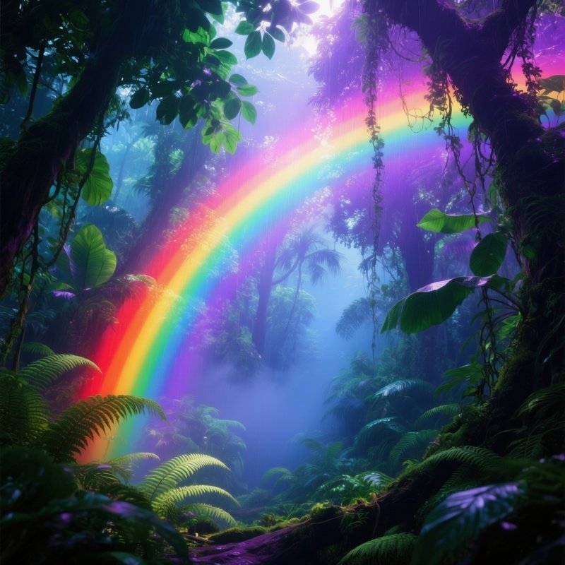 A Rainbow Glowing Over A Rainforest Canopy