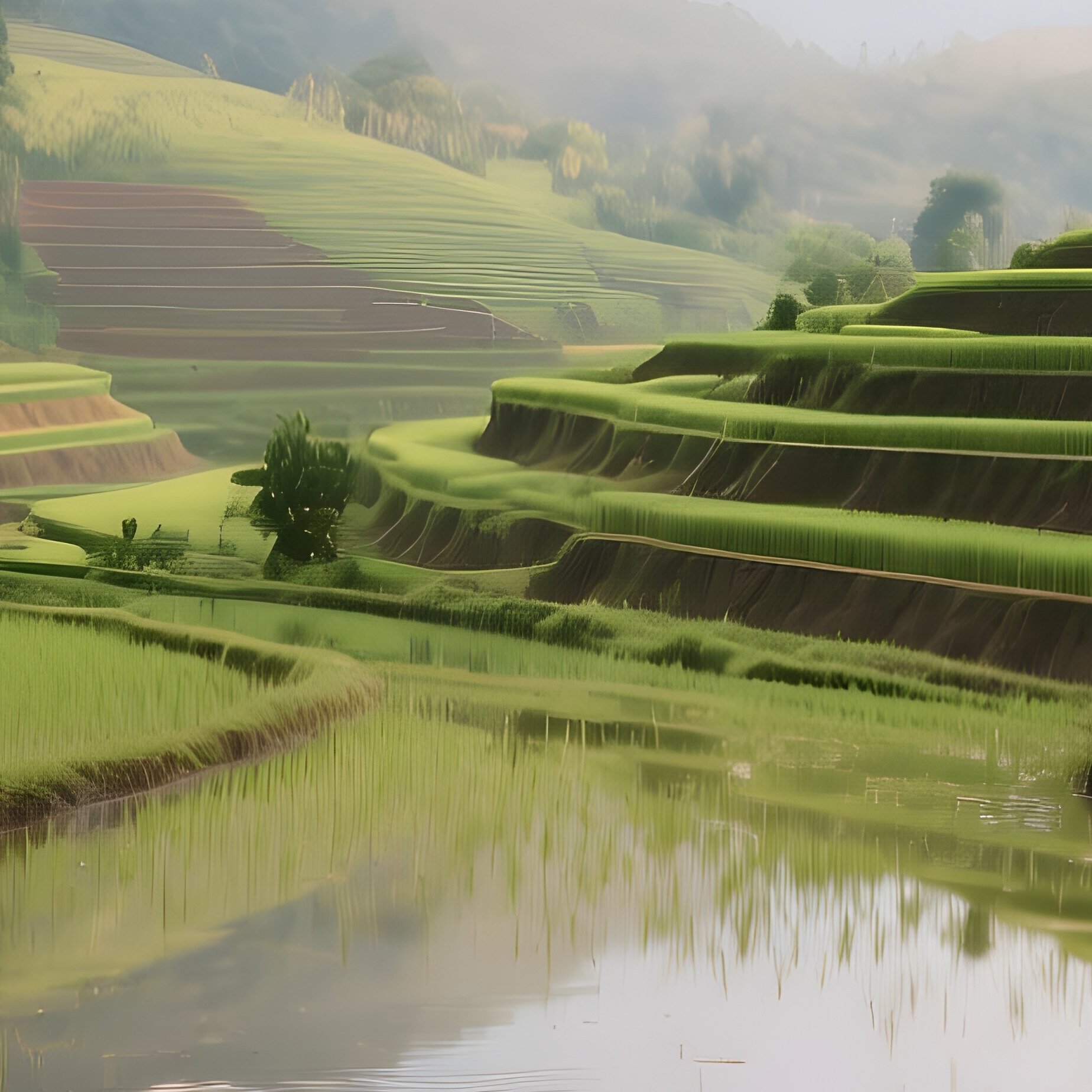 A Rainbow Reflected Across A Flooded Rice Terrace - Full Resolution Quality Preview