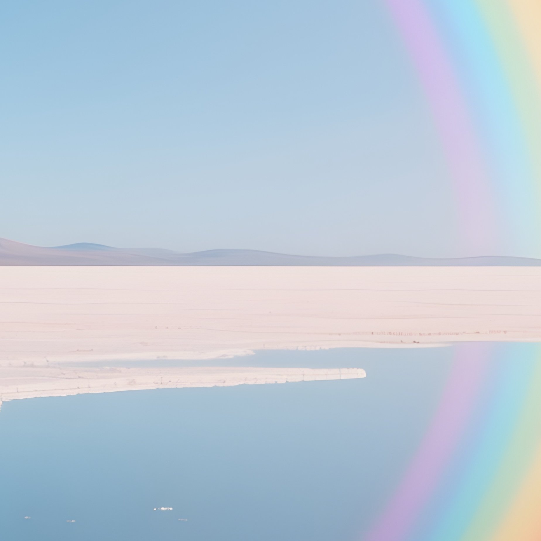 A Rainbow Reflected In The Mirrored Surface Of A Salt Flat - Full Resolution Quality Preview