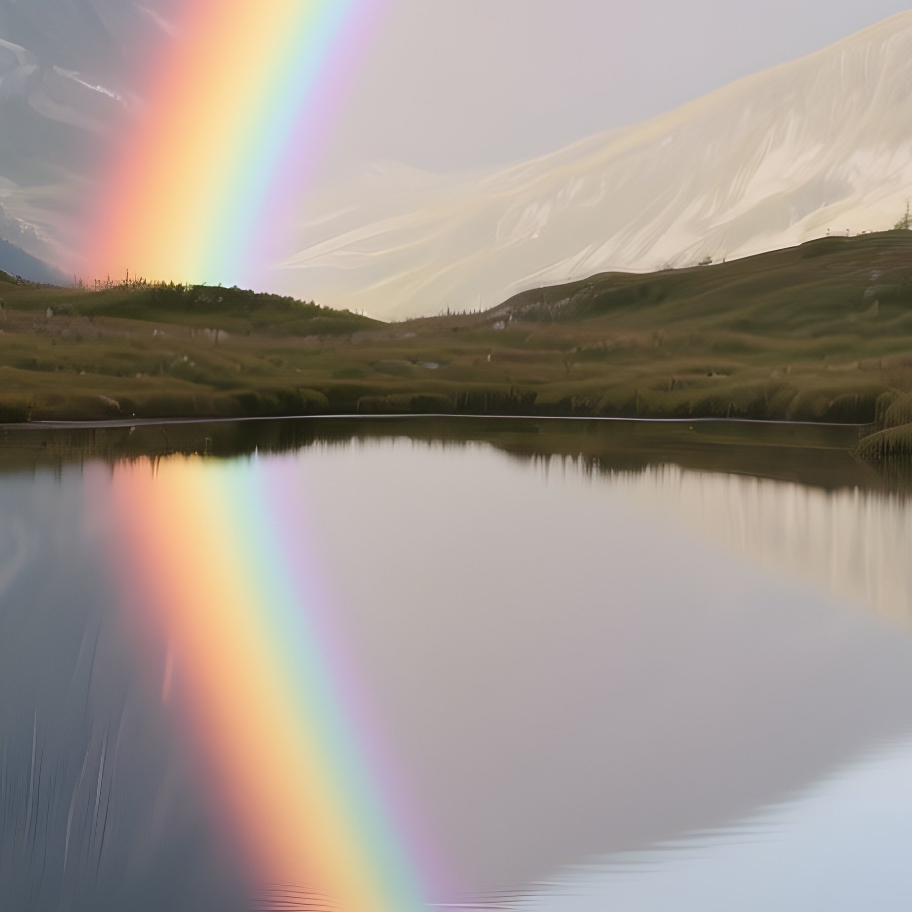 A Rainbow Reflected In The Smooth Surface Of Mountain Tarn - Full Resolution Quality Preview