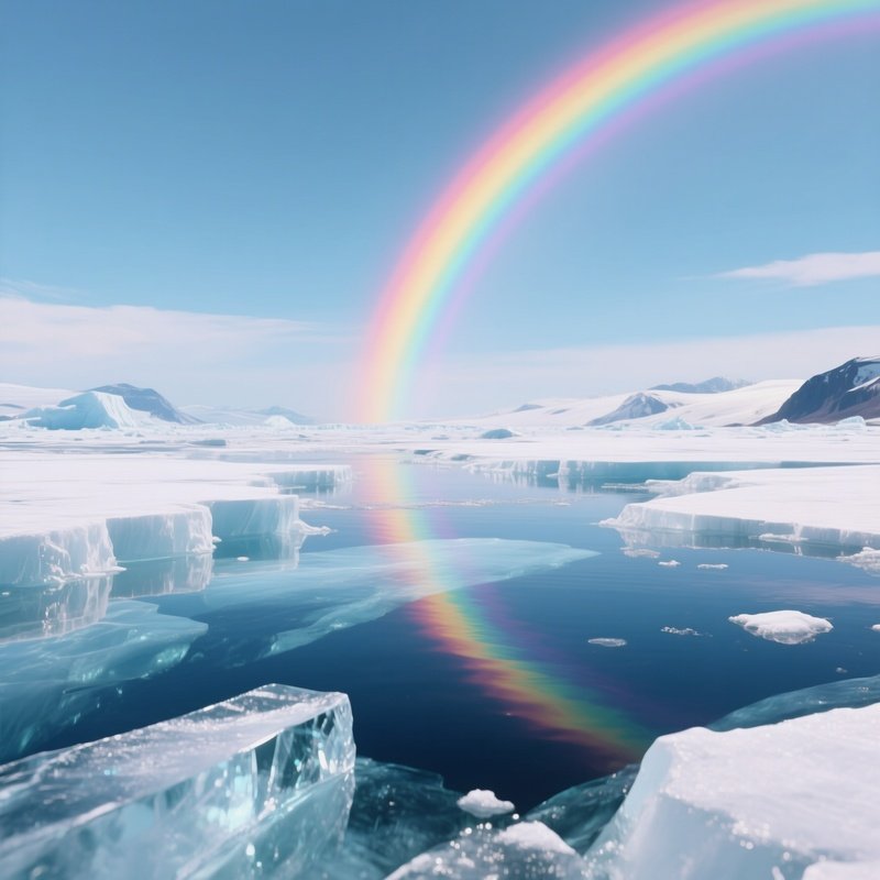 A Rainbow Reflecting In Crystal Clear Arctic Ice