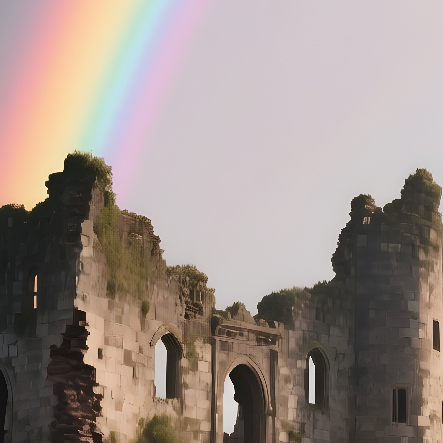A Rainbow Rising Behind A Castle Ruin On A Cliff - Full Resolution Quality Preview