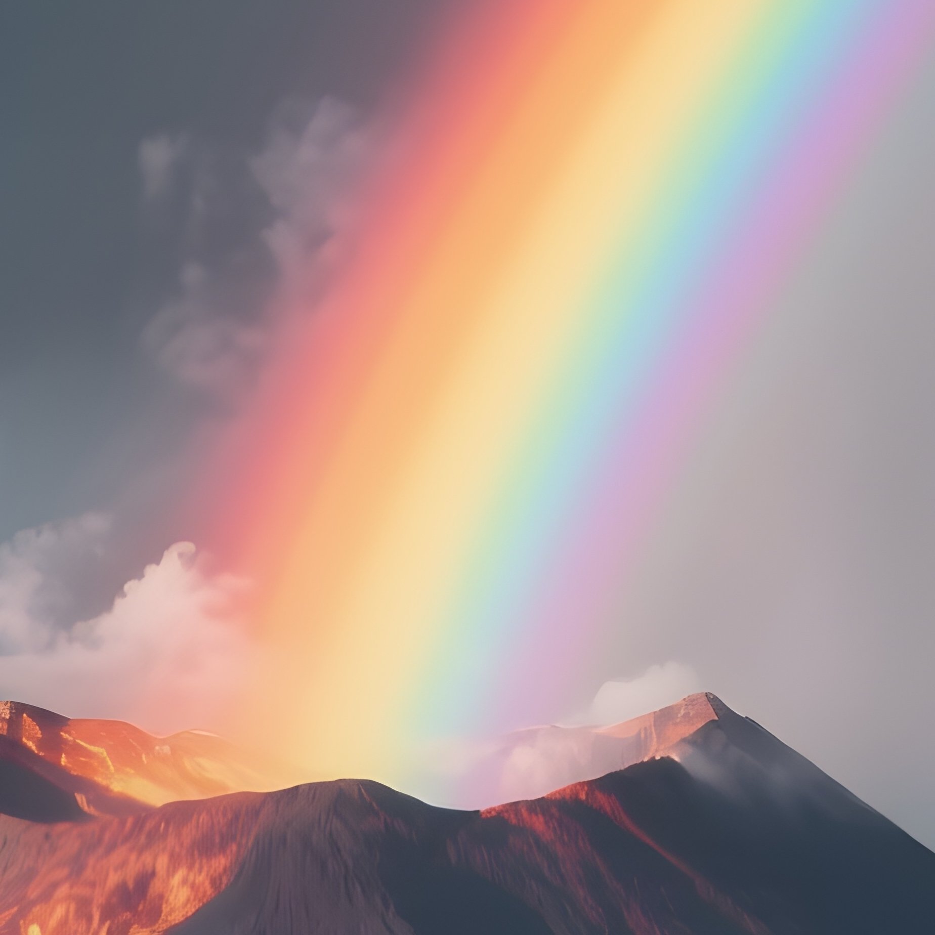 A Rainbow Rising Behind A Dramatic Volcanic Landscape - Full Resolution Quality Preview