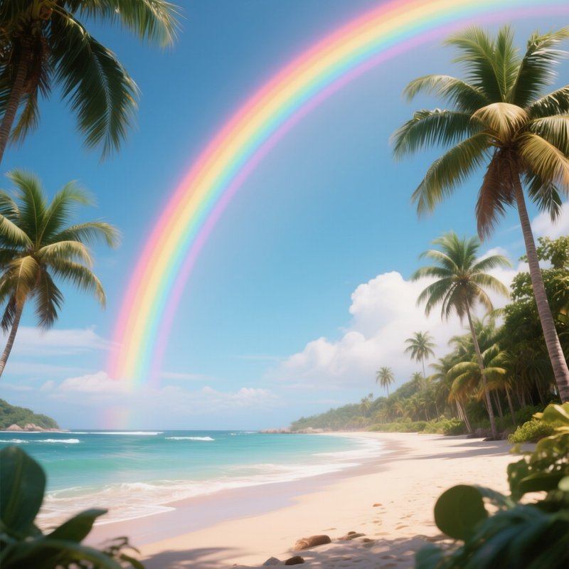 A Rainbow Stretching Above Tropical Palm Beaches