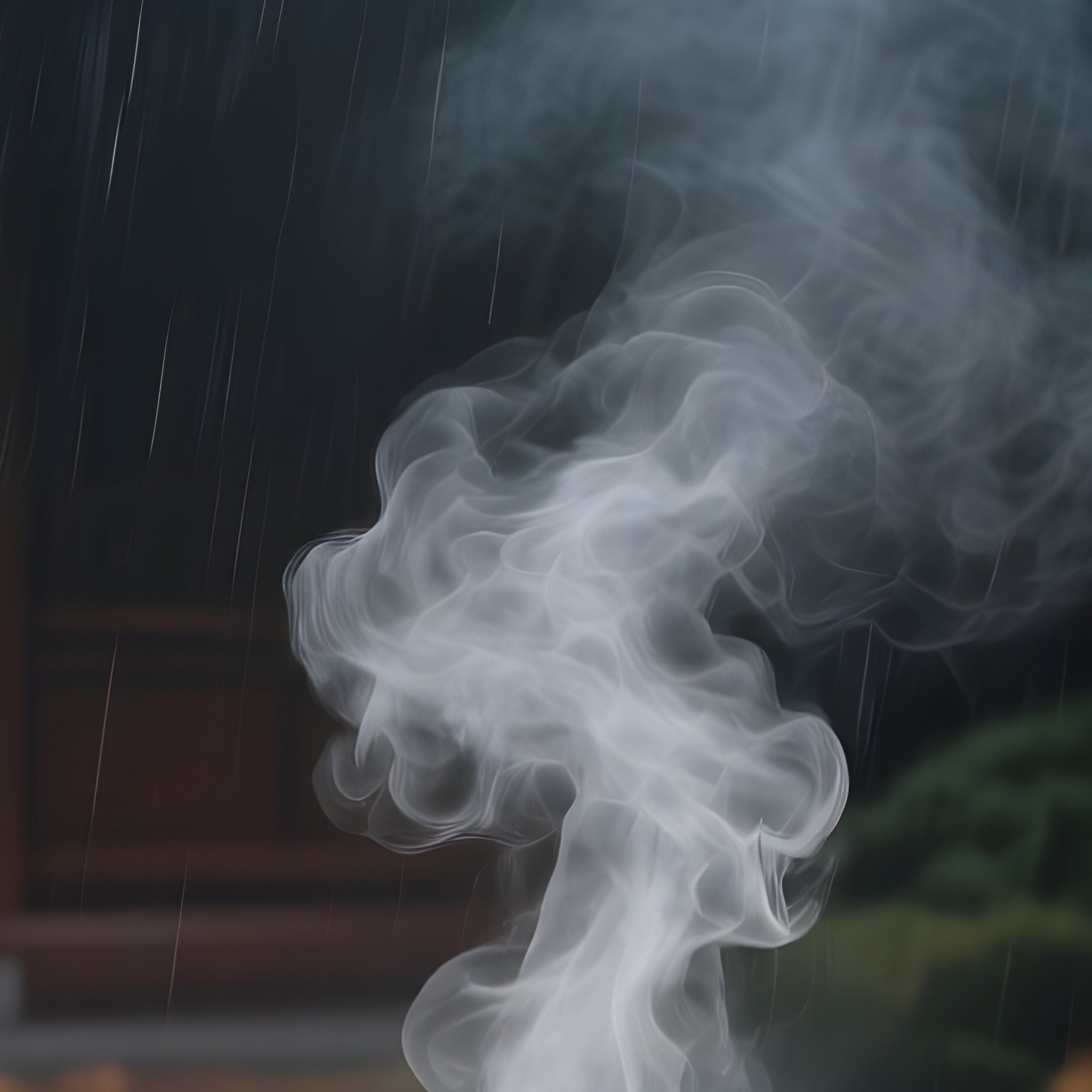 A Rainy Autumn Courtyard Altar Under A Tiled Roof, Fallen Leaves Scattered Around A Stone Basin - Full Resolution Quality Preview