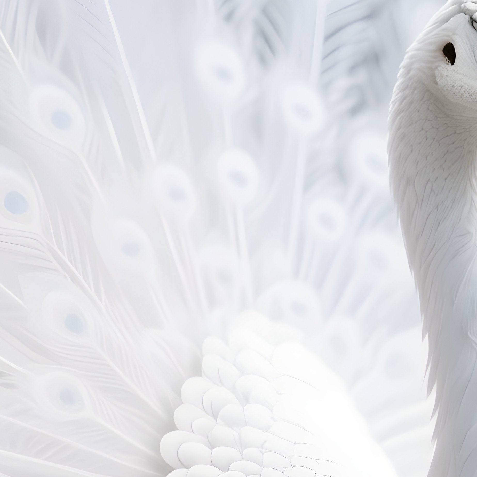 A Rare Albino Peacock Spreading Ghostly White Feathers. - Full Resolution Quality Preview