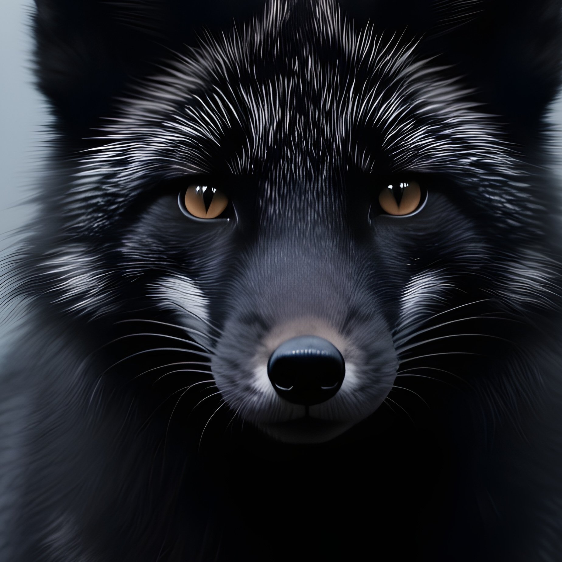 A Rare Black Fox Emerging From Deep Forest Shadows. - Full Resolution Quality Preview