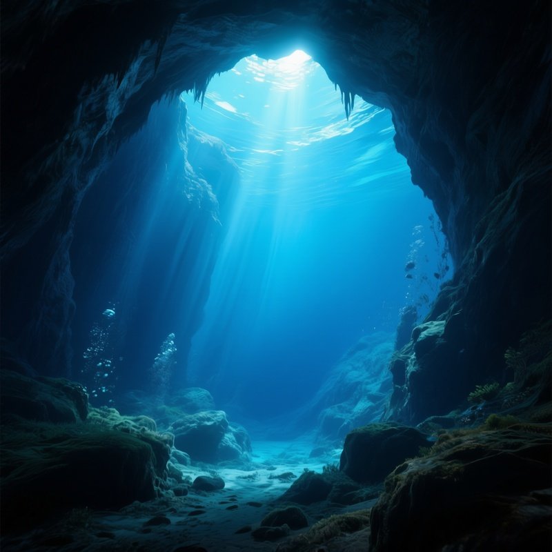 A Rare Blue Hole Underwater Cavern Glowing From Sunlight Above.