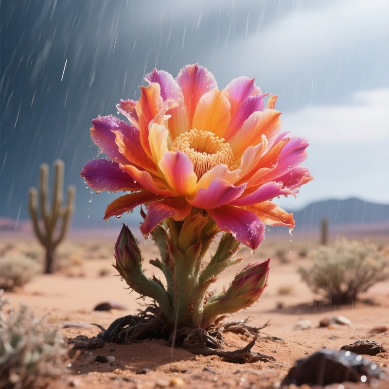A Rare Desert Bloom Erupting In Vibrant Color After A Sudden Rainfall.