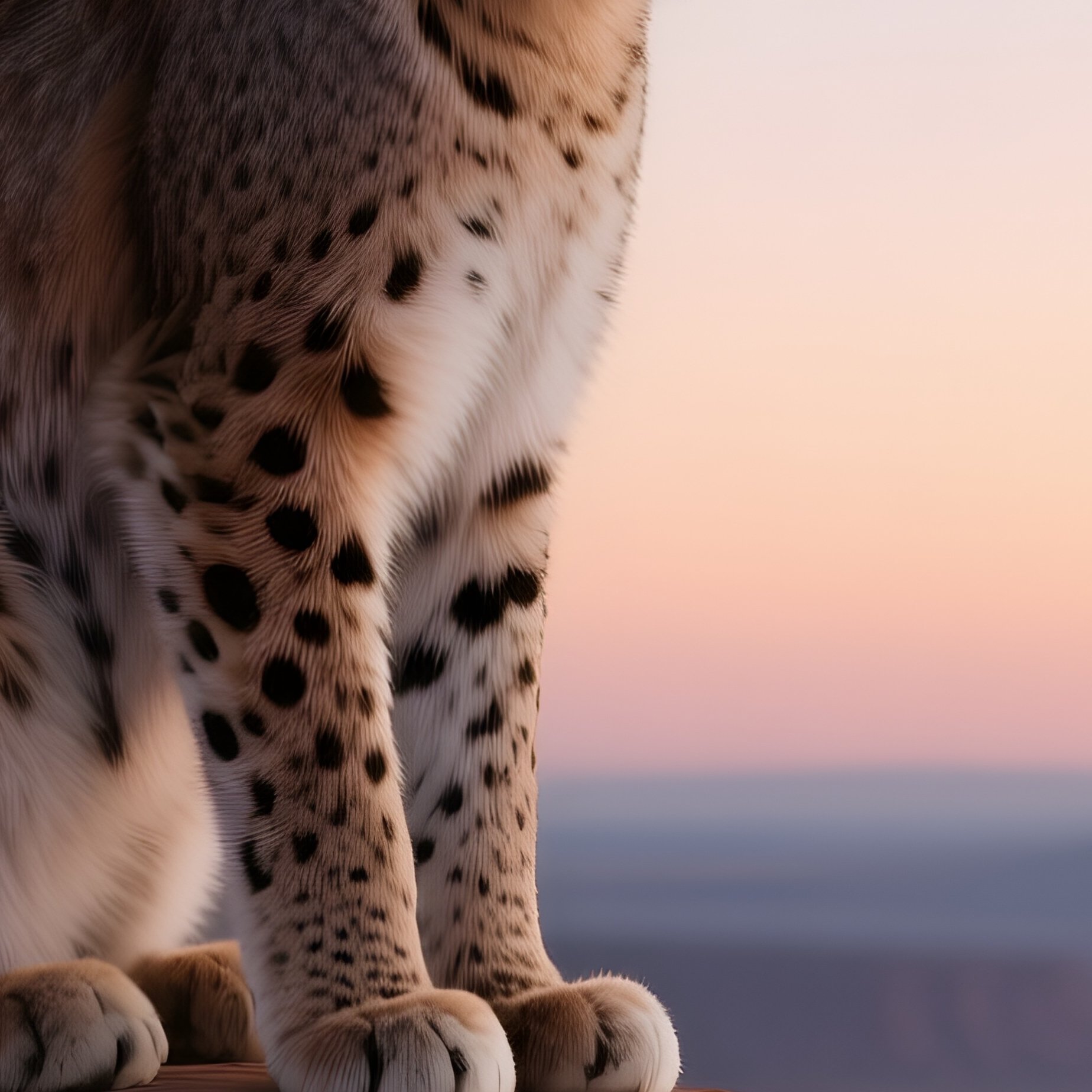 A Rare Desert Lynx Surveying A Rocky Cliff At Dusk. - Full Resolution Quality Preview