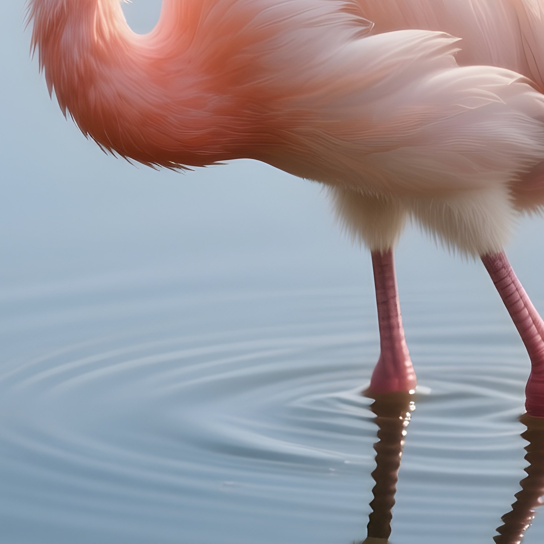 A Rare Flamingo Chick Standing In Shallow Mirrored Water. - Full Resolution Quality Preview