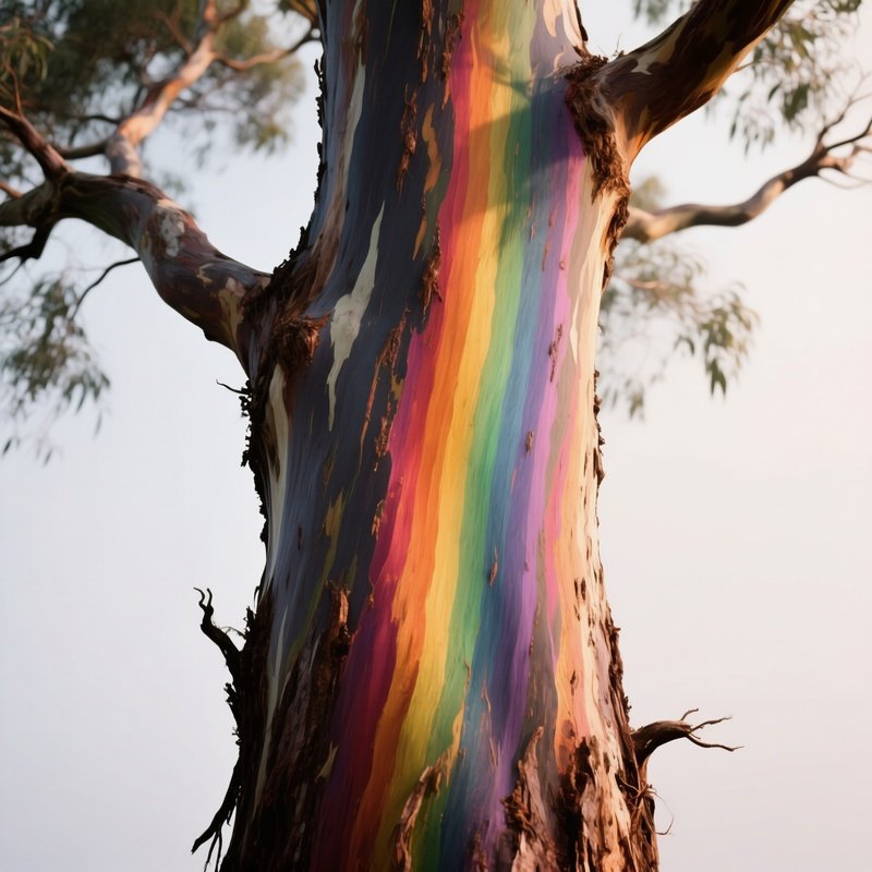 A Rare Rainbow Eucalyptus Tree Trunk In Vivid Streaks.
