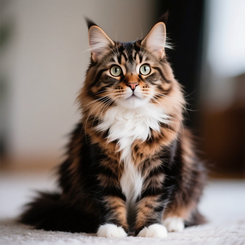 A Real Life Image Of A Maine Coon Cat Sitting With Wide Curious Eyes