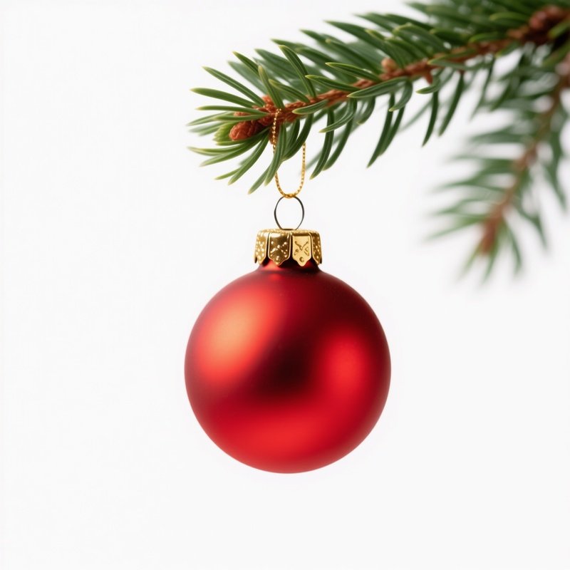 A Red Christmas Ornament Hanging From A Pine Branch Christmas