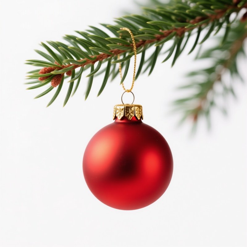 A Red Christmas Ornament Hanging From A Pine Branch Christmas
