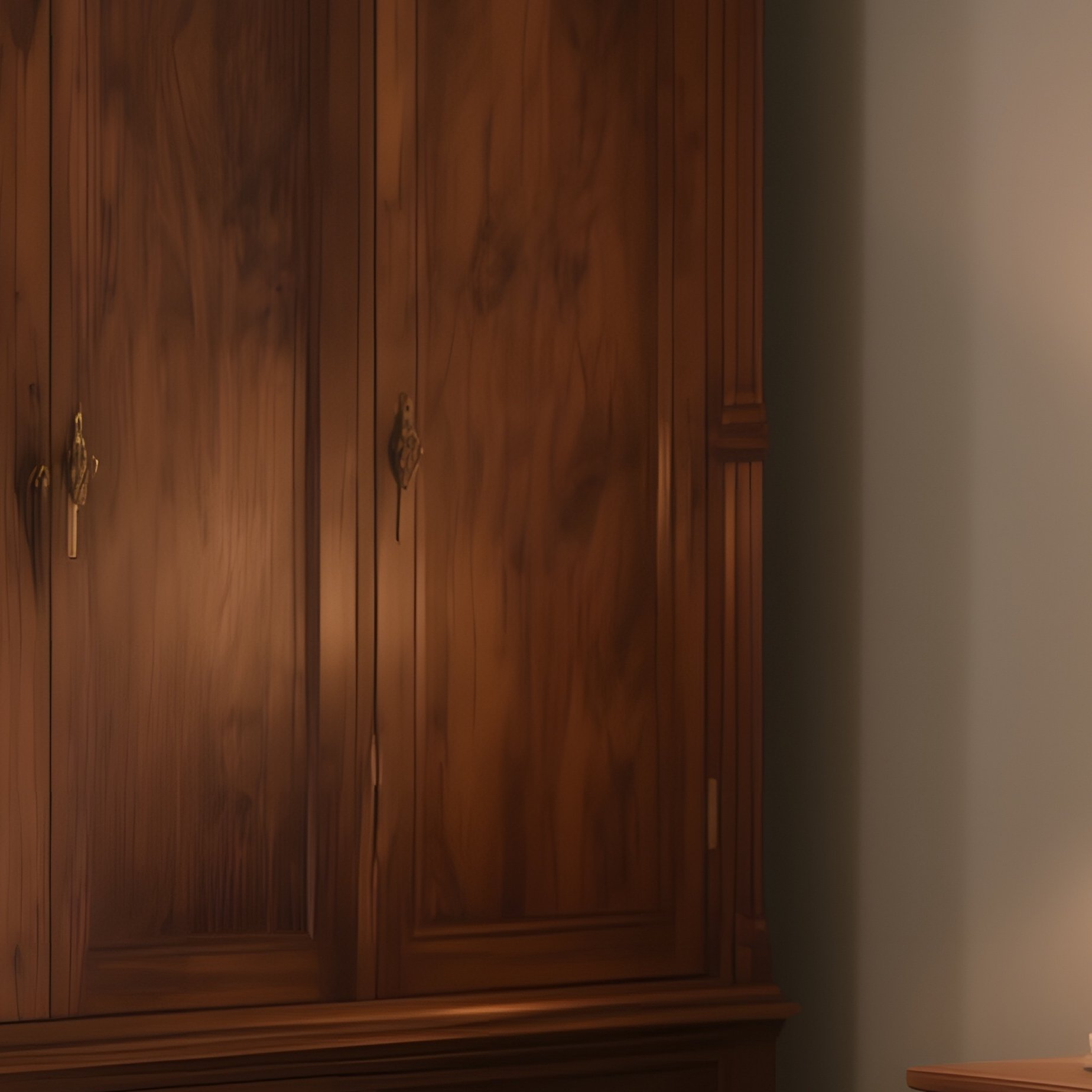 A Refined Bedroom Scene With A Handcrafted Wooden Wardrobe, A Bench At The Foot Of The Bed, And Soft Lighting - Full Resolution Quality Preview