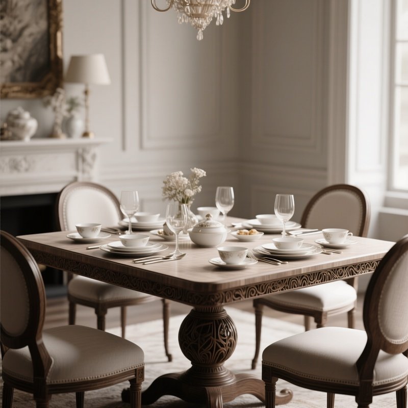 A Refined Dining Area With Elegant Tableware And A Handcrafted Dining Table