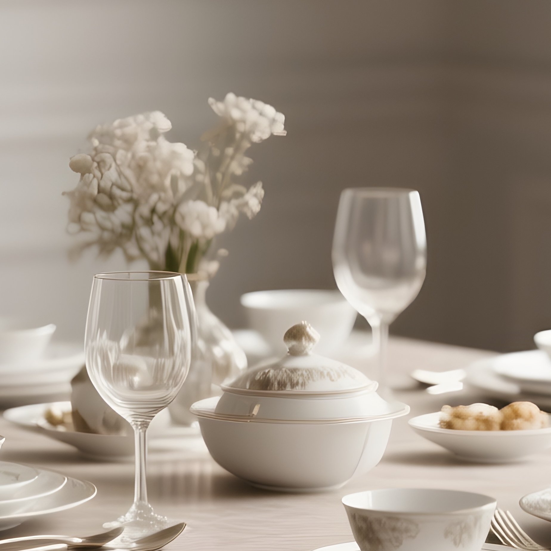 A Refined Dining Area With Elegant Tableware And A Handcrafted Dining Table - Full Resolution Quality Preview