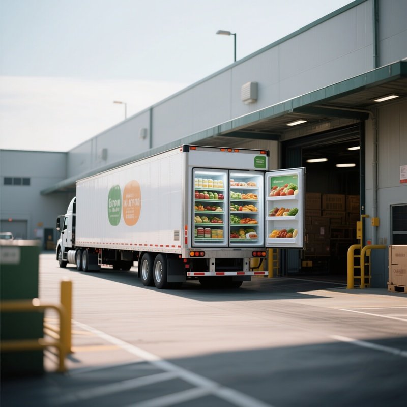 A Refrigerated Semi Departing A Food Distribution Center