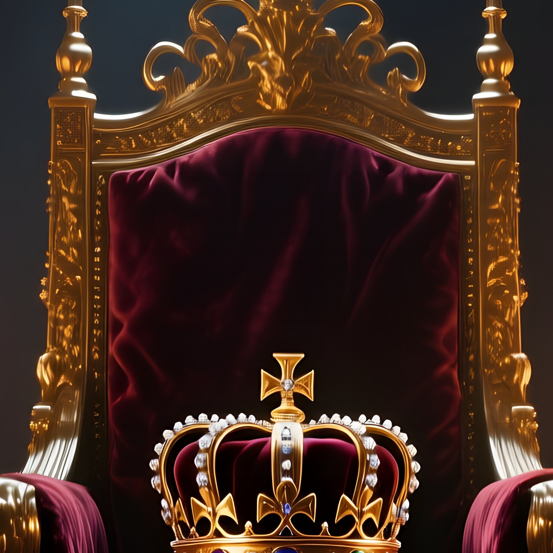 A Regal Throne Room At Night, Torches Lining The Walls Casting Dramatic Shadows On Gilded Reliefs, - Full Resolution Quality Preview