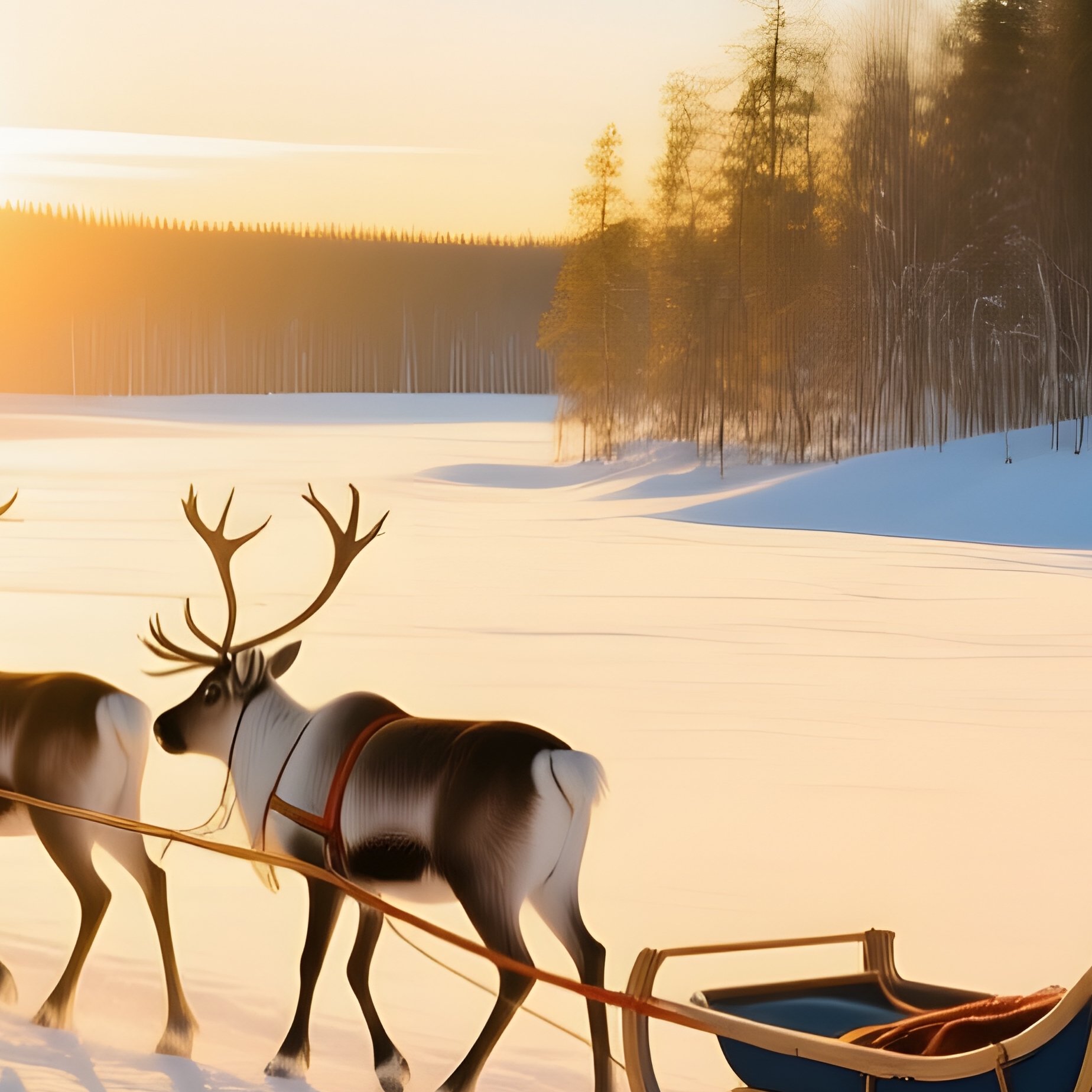 A Reindeer Sled Journey In A Snowy Landscape Winter Reindeer - Full Resolution Quality Preview