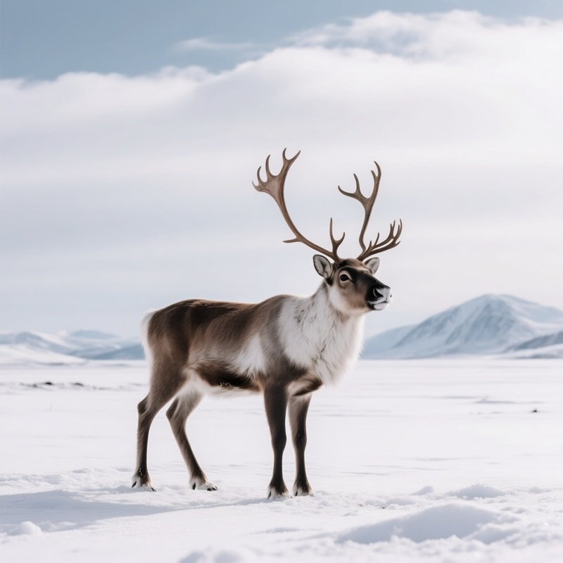 A Reindeer Standing In A Snowy Landscape Reindeer Snow
