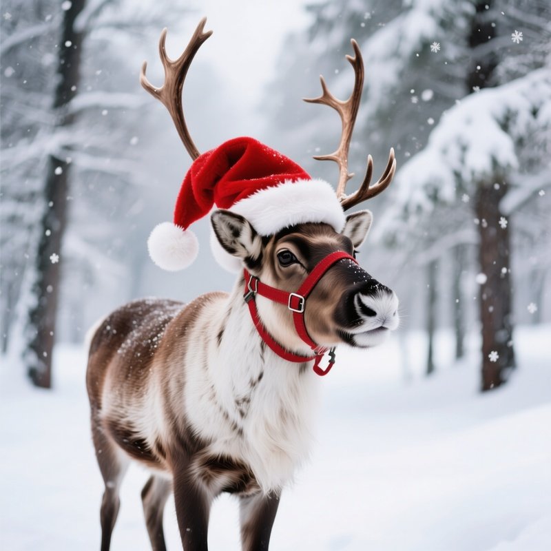 A Reindeer Wearing A Santa Hat Reindeer Santa Hat