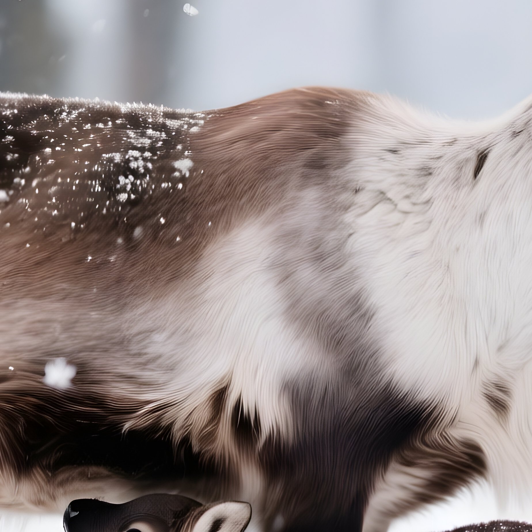 A Reindeer With Its Calf In A Snowy Forest Reindeer Calf - Full Resolution Quality Preview