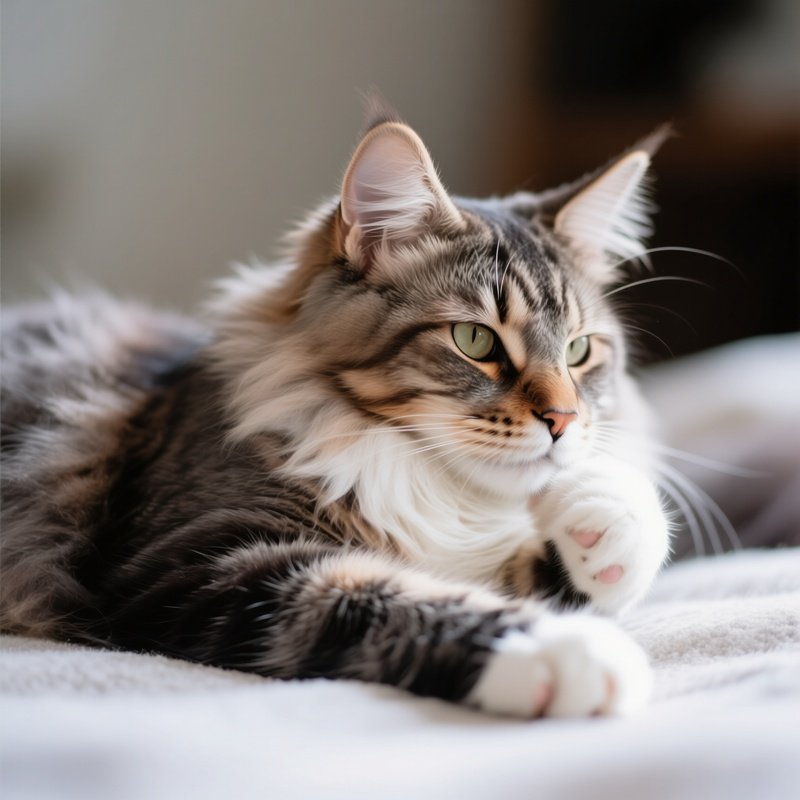 A Relaxing Maine Coon Chin Resting On Paw