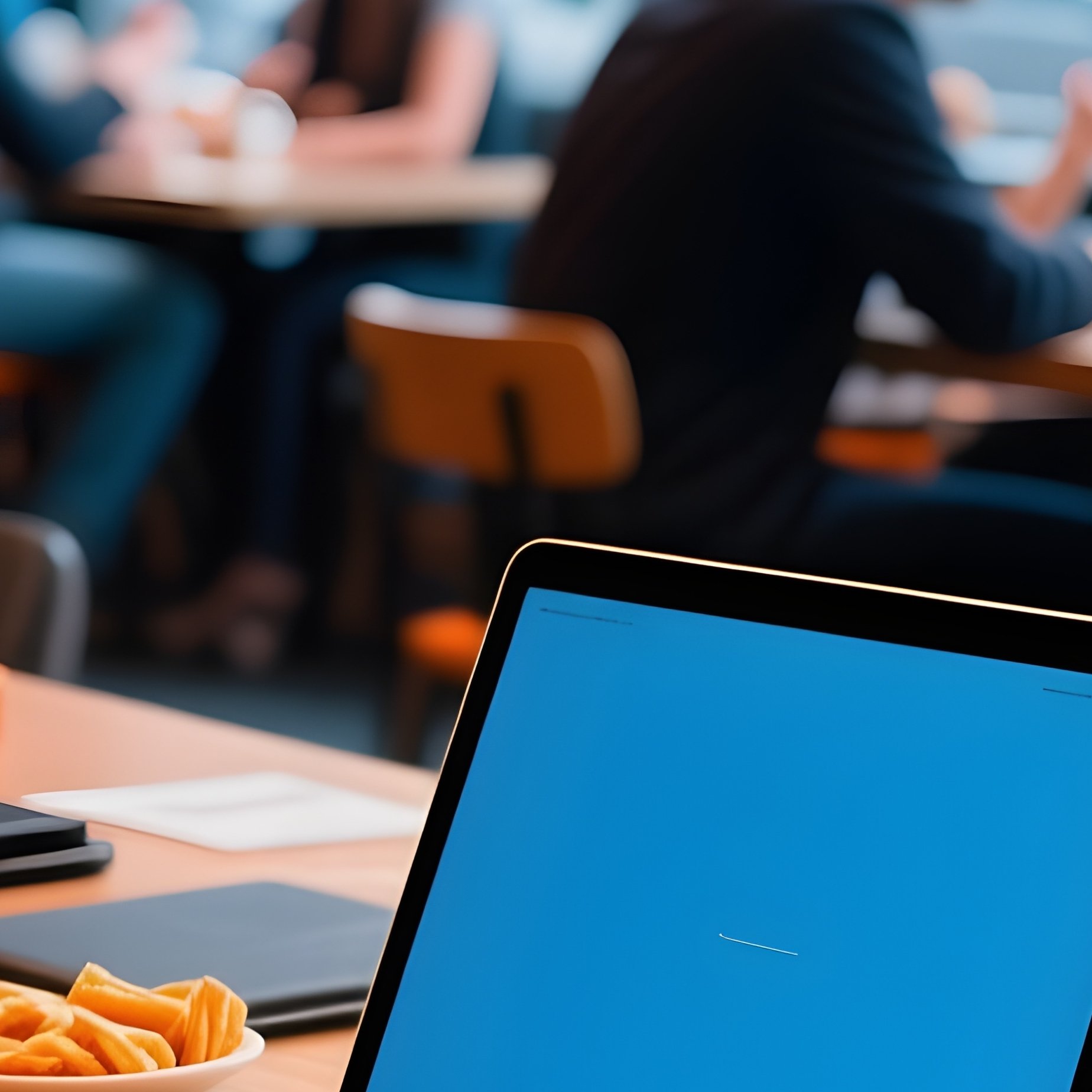 A Remote Freelancer Workspace In A City Cafe - Full Resolution Quality Preview