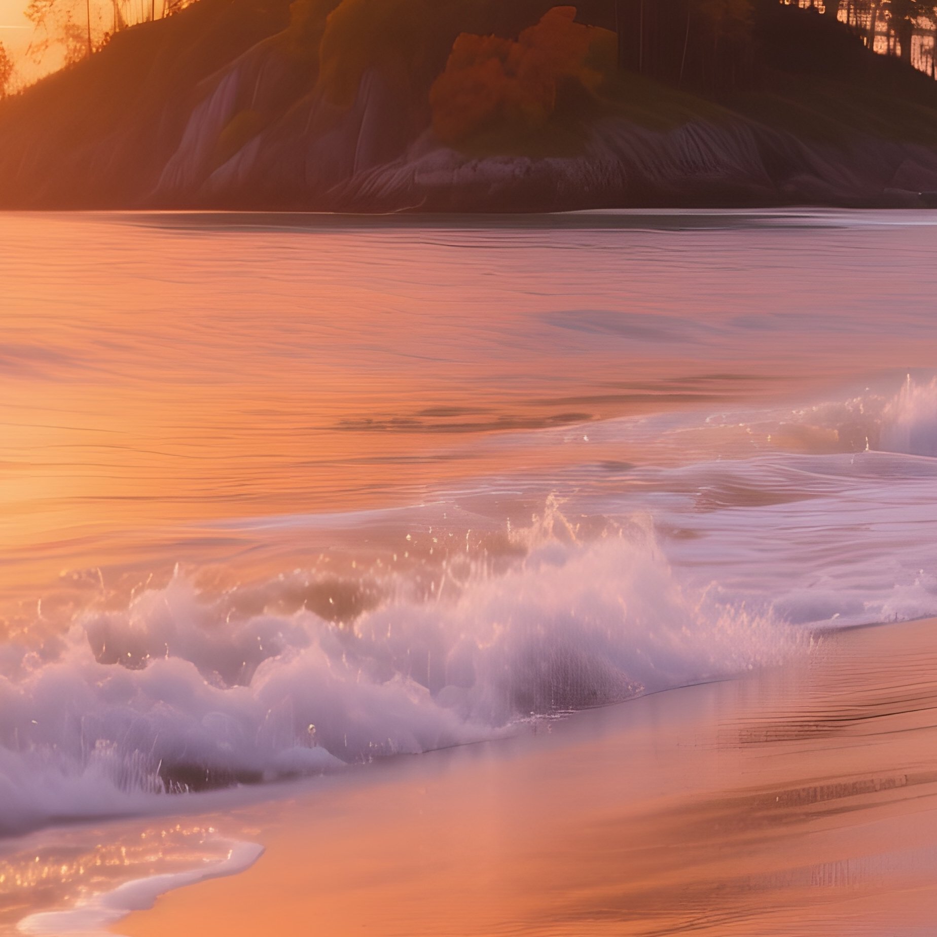 A Remote Island Beach At Golden Hour In Late Autumn, Seashells Scattered, Gentle Waves Lapping, Sky - Full Resolution Quality Preview