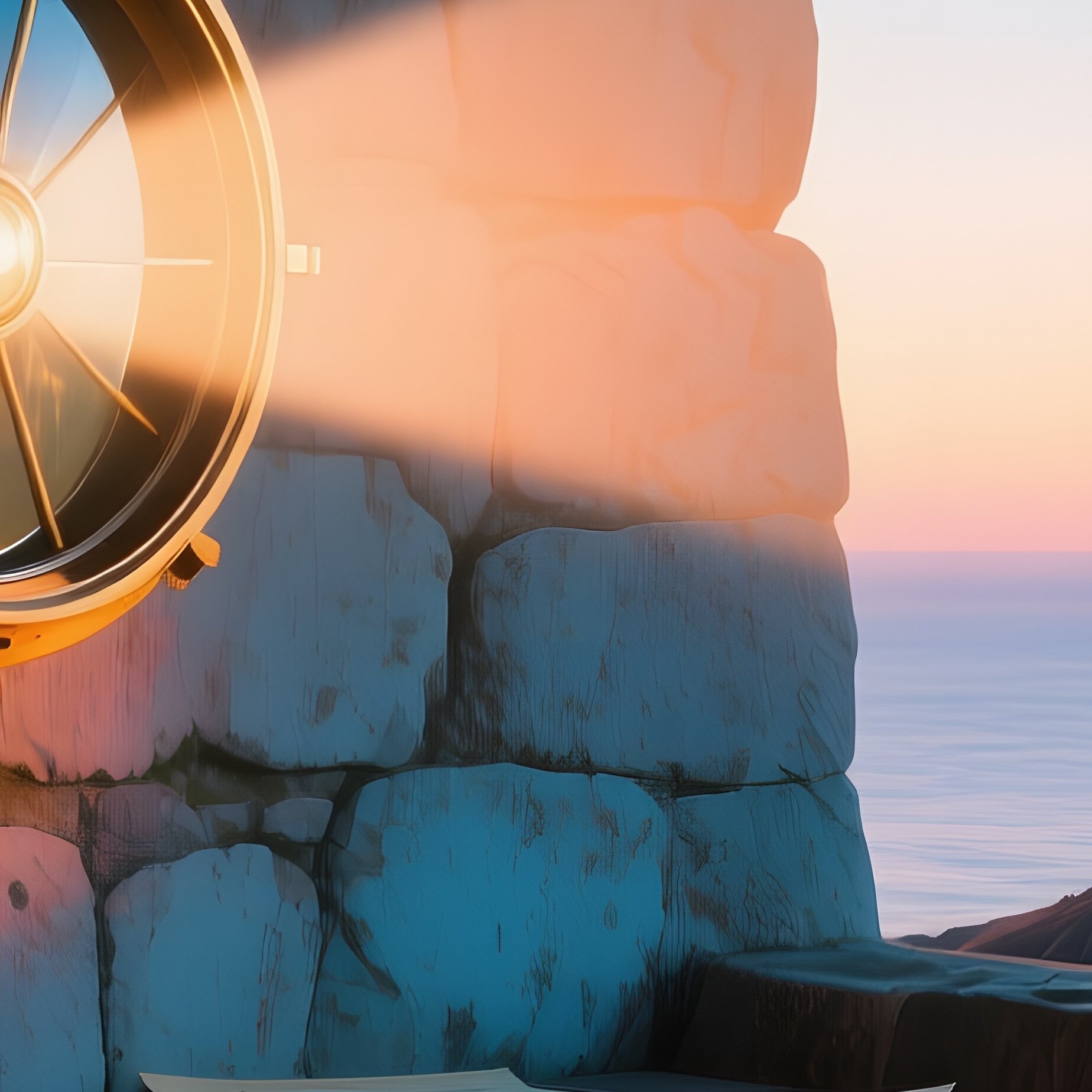 A Remote Lighthouse Interior With A Rotating Glass Lens Catching A Beam Of Sunrise That Paints The - Full Resolution Quality Preview