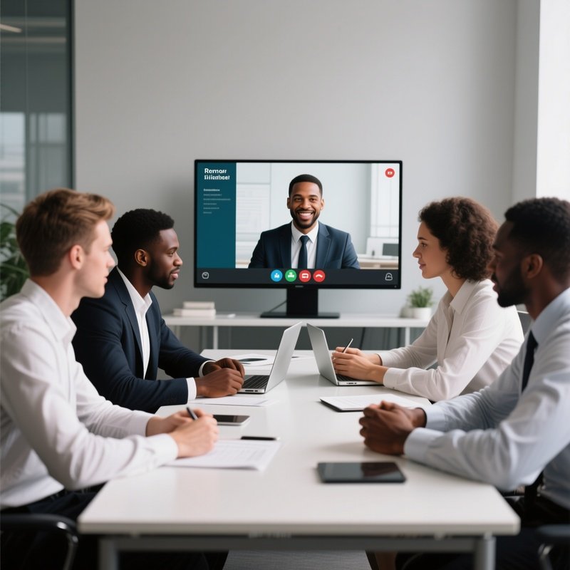 A Remote Team Of White And Black Professionals Collaborating Via Video Conference.