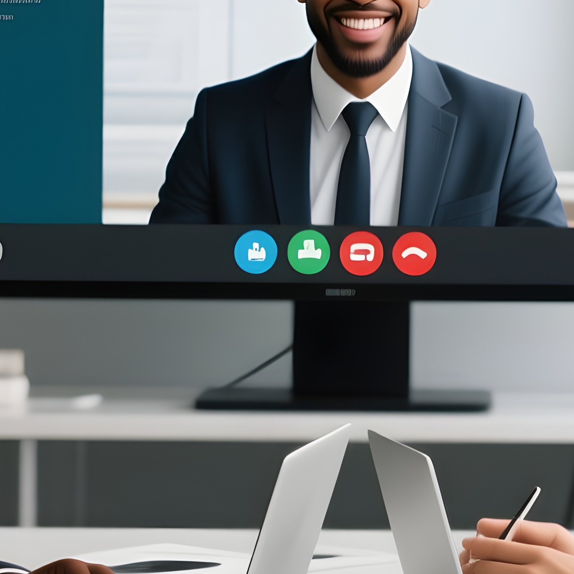 A Remote Team Of White And Black Professionals Collaborating Via Video Conference. - Full Resolution Quality Preview