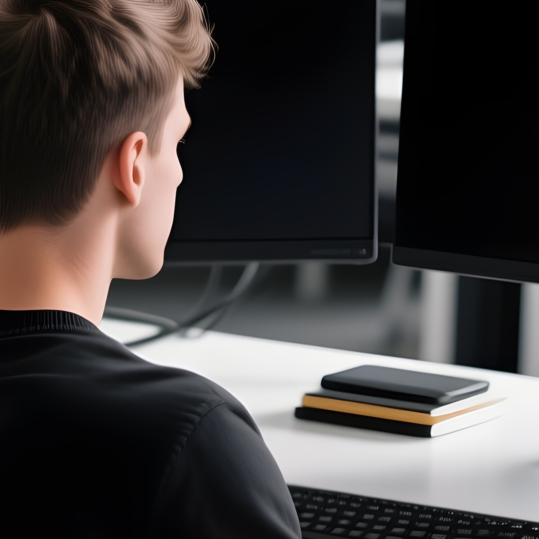 A Remote Worker With Multiple Monitors Setting Up Desk - Full Resolution Quality Preview