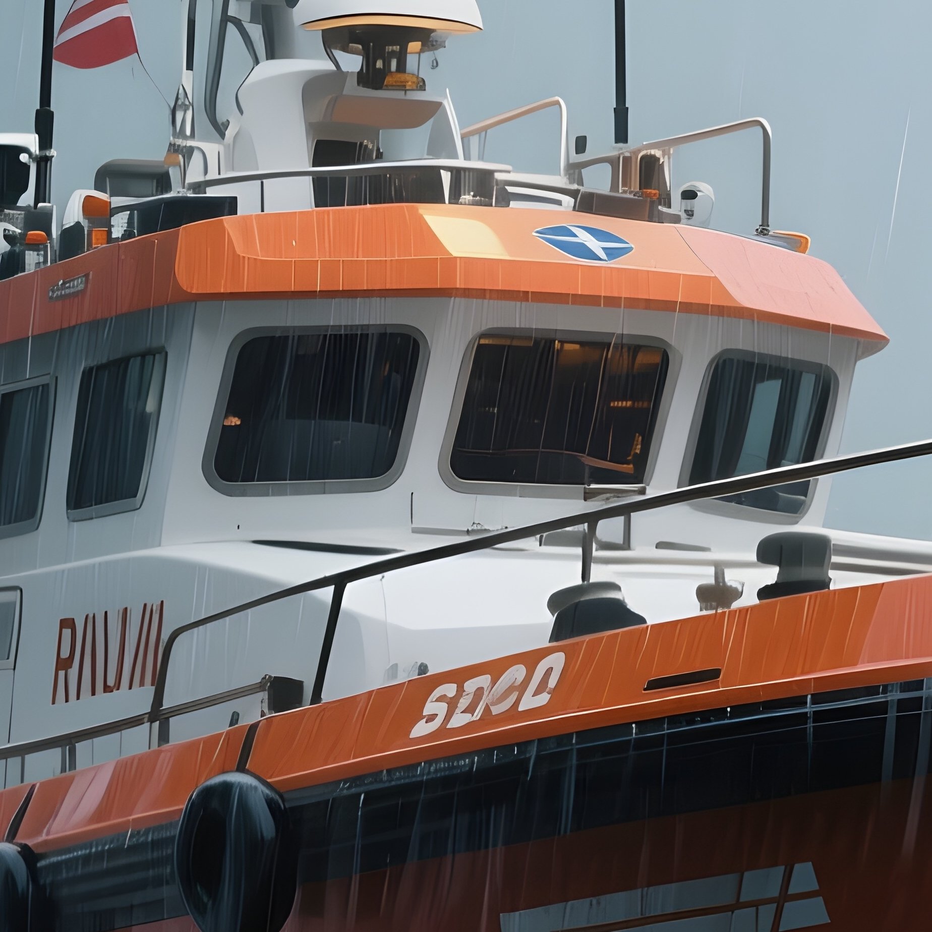 A Rescue Boat Moving Through Thick Rain Showers - Full Resolution Quality Preview
