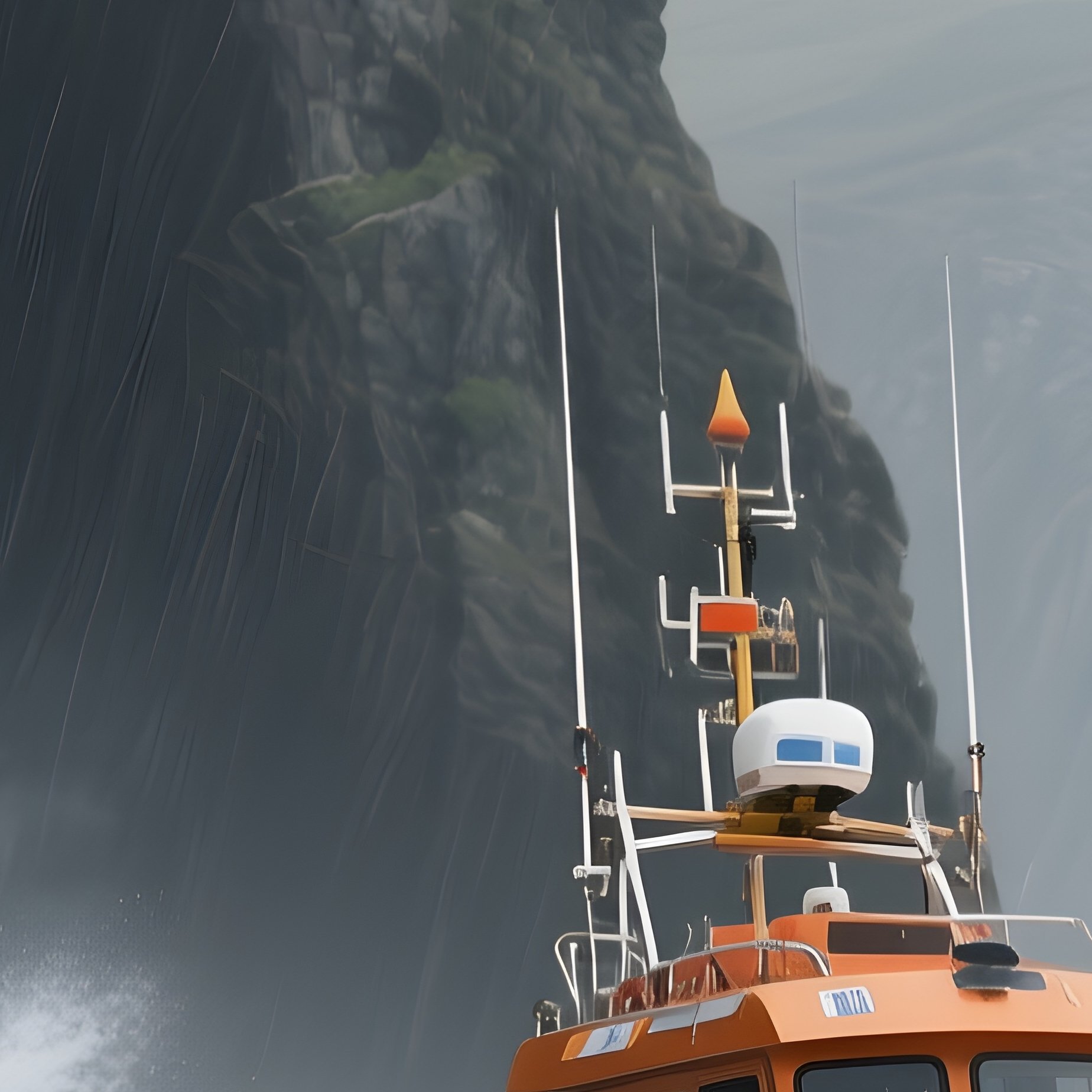 A Rescue Boat Training Near Rocky Cliffs In Windy Weather - Full Resolution Quality Preview